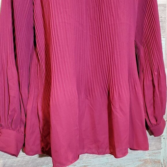 Eva Longoria Plum Pleated High Neck Career Blouse Long Sleeve, Size M - Picture 5 of 8